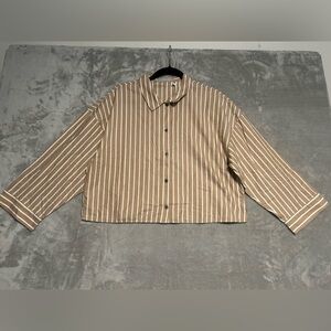 Everlane Woven Boxy PJ Crop Top Women’s Medium Stripe Brown Long Sleeve